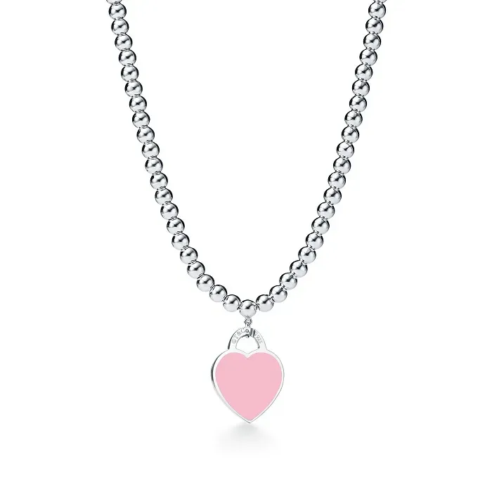 Memnon Heart Jewelry T 925 Sterling Color Silver Pärlor Halsband för halsband Kvinnor runt pärla emalj med rosa grossistblå röd svart