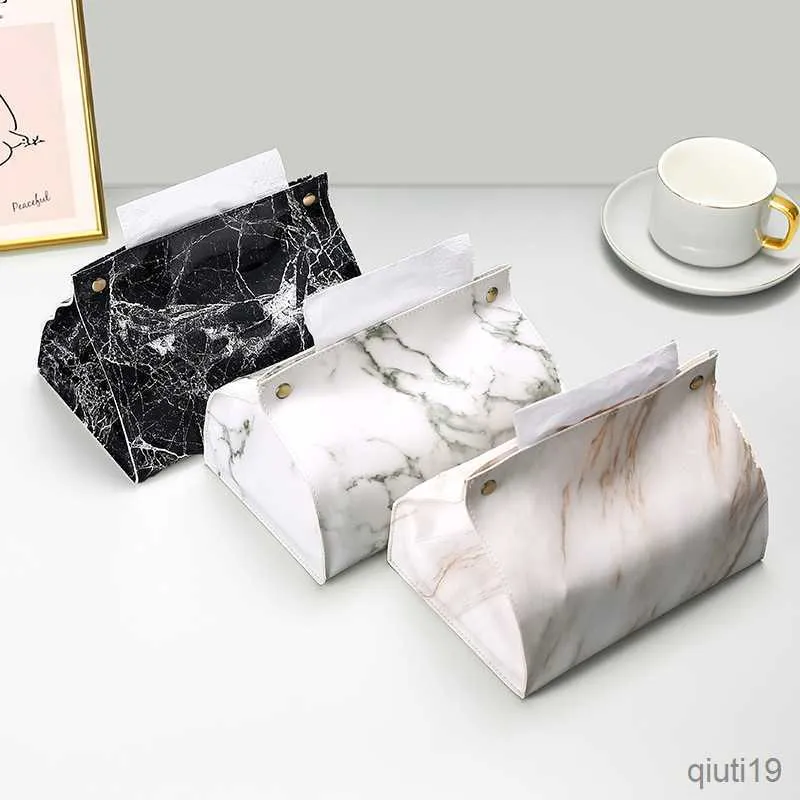 Vävnadslådor servetter Tissue Case Box Container Pu Leather Marble Pattern Servikarhållare Vävnadsbox Papers Bag Cosmetic Box Case Pouch Organizer R230714