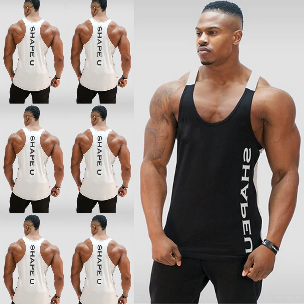 Mens Tank Tops Bodybuilding Fitness Singlets Muscle Vest For Men Tee Basketball Jersey Solid Gym Stringer Loose 230713