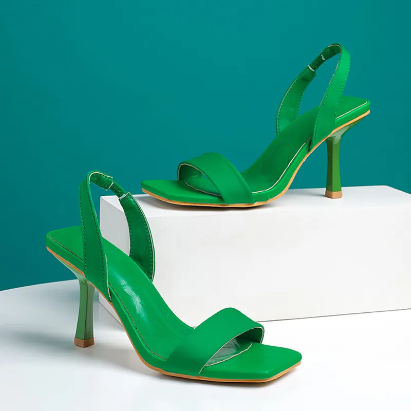 Sandały liyke moda moda zielona 8,5 cm obcasy gladiator sandały letnie wysokiej jakości przytulne skórzane palec kółek butów kobiet 230714