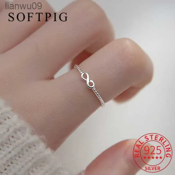 SoftPig Real 925 Sterling Silver Adactable Ring for Women Infinite Symbole Punk Fine Jewelryミニマリストアクセサリーl230704