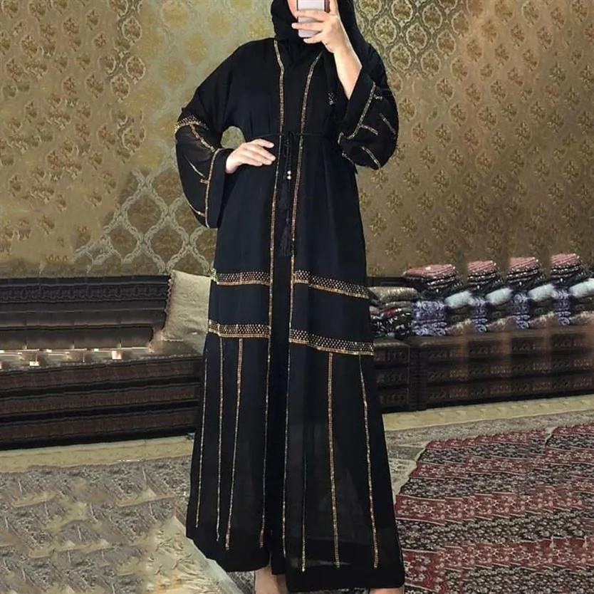 Black Abaya Dubai Turquia Muslim Hijab Dress Caftan Marocain Arabe Quimono Islâmico Femme Musulmane Djellaba S90172574