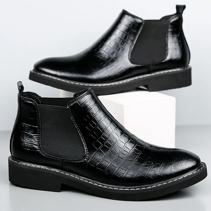 Echt lederen heren Chelsea Boots Innerlijke hoogte enkellaarsjes Grote maat 37-46 Dress Boots Bota Masculina