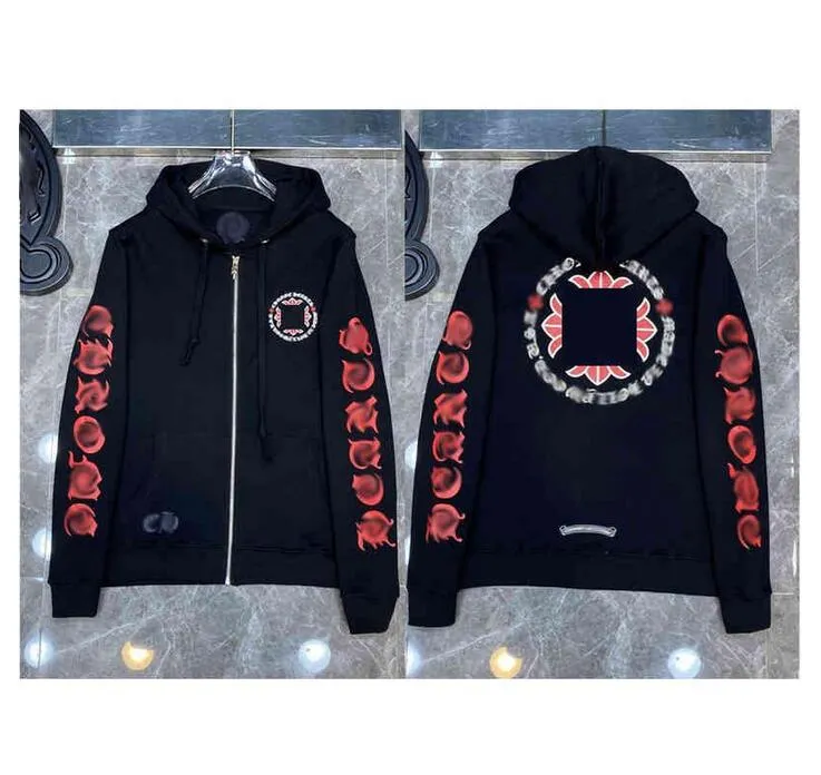 Designer Mens Chrome Winter Heart Hoodie CH Lång ärmjacka Löst kappa huvtröja Kvinna Hip Hop Chromees Hearts Zip Up Size S-2XL