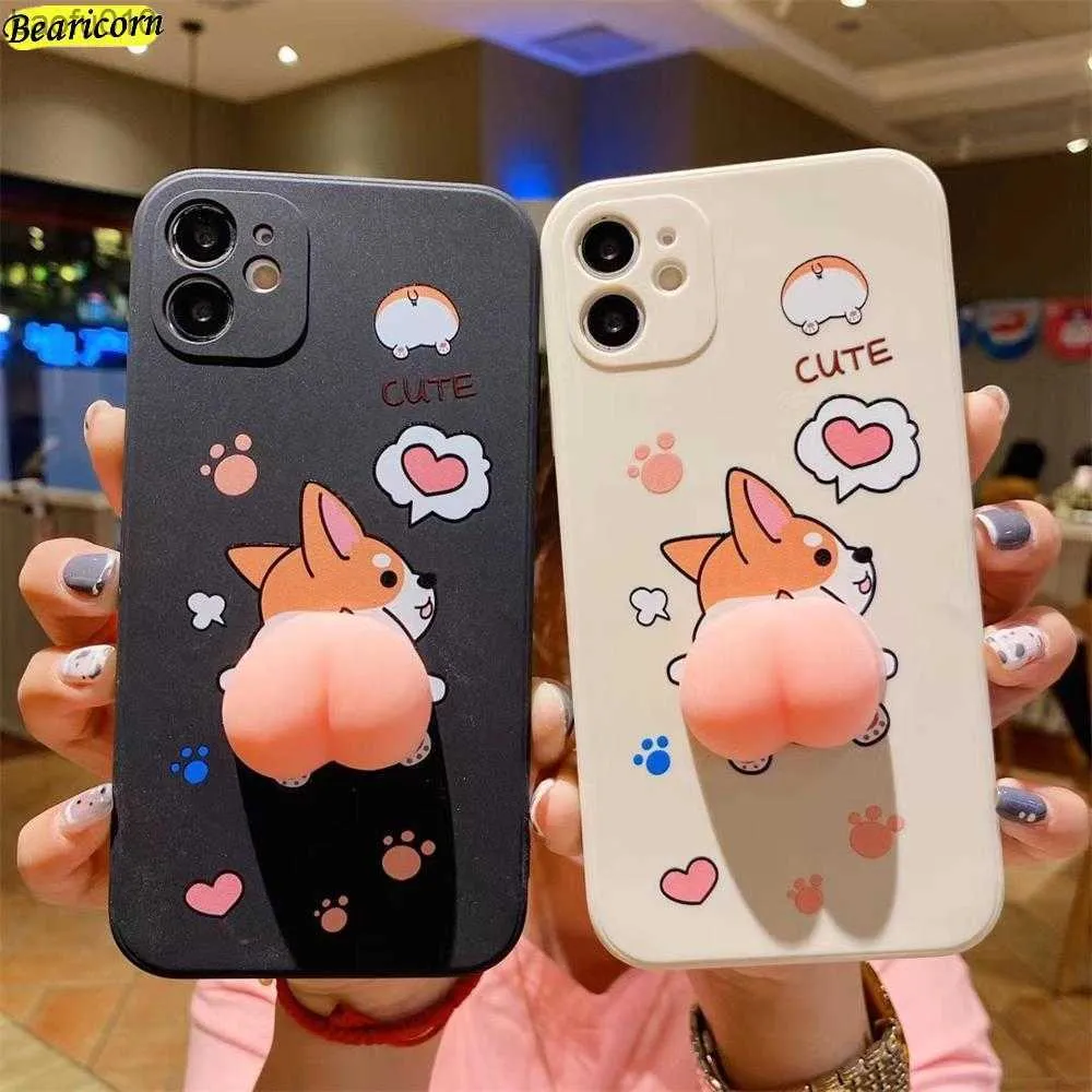 3D Cute Ass Buttocks Pop Fidget Toys Phone Case For iPhone 11 12 13 Pro X Xs Max XR 8 7 Plus 6 6s SE 2020 Push Corgi Butt Cover L230619