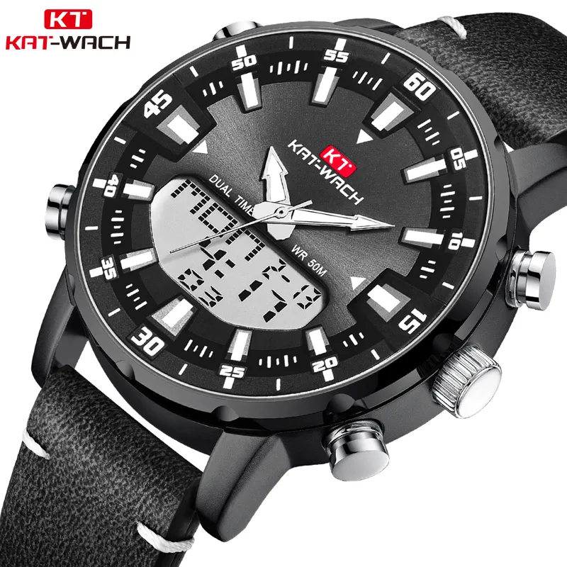Kat-Wach Brand Fashion Trend Watch для мужчин водонепроницаемые кварцевые часы для запястья мужчина бизнес-часы спортивные повседневные кожаные часы