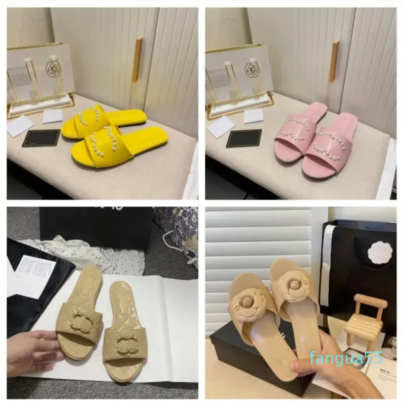 2023-vente en gros pantoufles femmes été sandale chaussures luxe concepteur tongs marques lettre en cuir véritable plage plat pantoufles décontractées glisser camélia