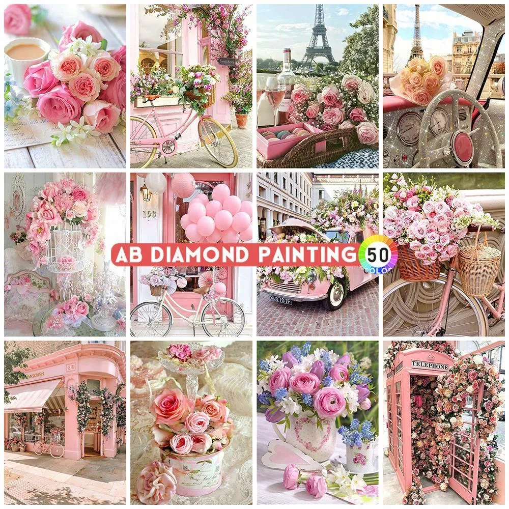 Diamond Painting AB Diamond Painting 5D Flower Arrival Bordado Rose Pink Needlework Cross Stitch Kits Tower Decor Drill DIY Wall Sticker 230714