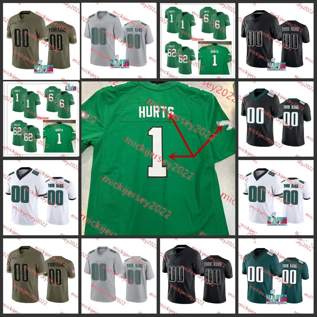 Kenny Pickett Jalen gör ont Saquon Barkley Jersey Stitched Mens #6 Devonta Smith #11 A. J. Brown 62 Jason Kelce 20 Brian Dawkins Kelly Green Retro Jerseys S-3XL