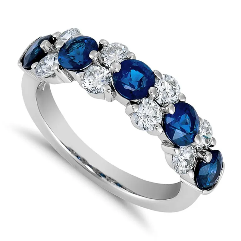 Huitan Squisito anello da dito per donna Fascia color argento con CZ blu / bianco Accessori femminili eleganti low-key Gioielli dichiarazione