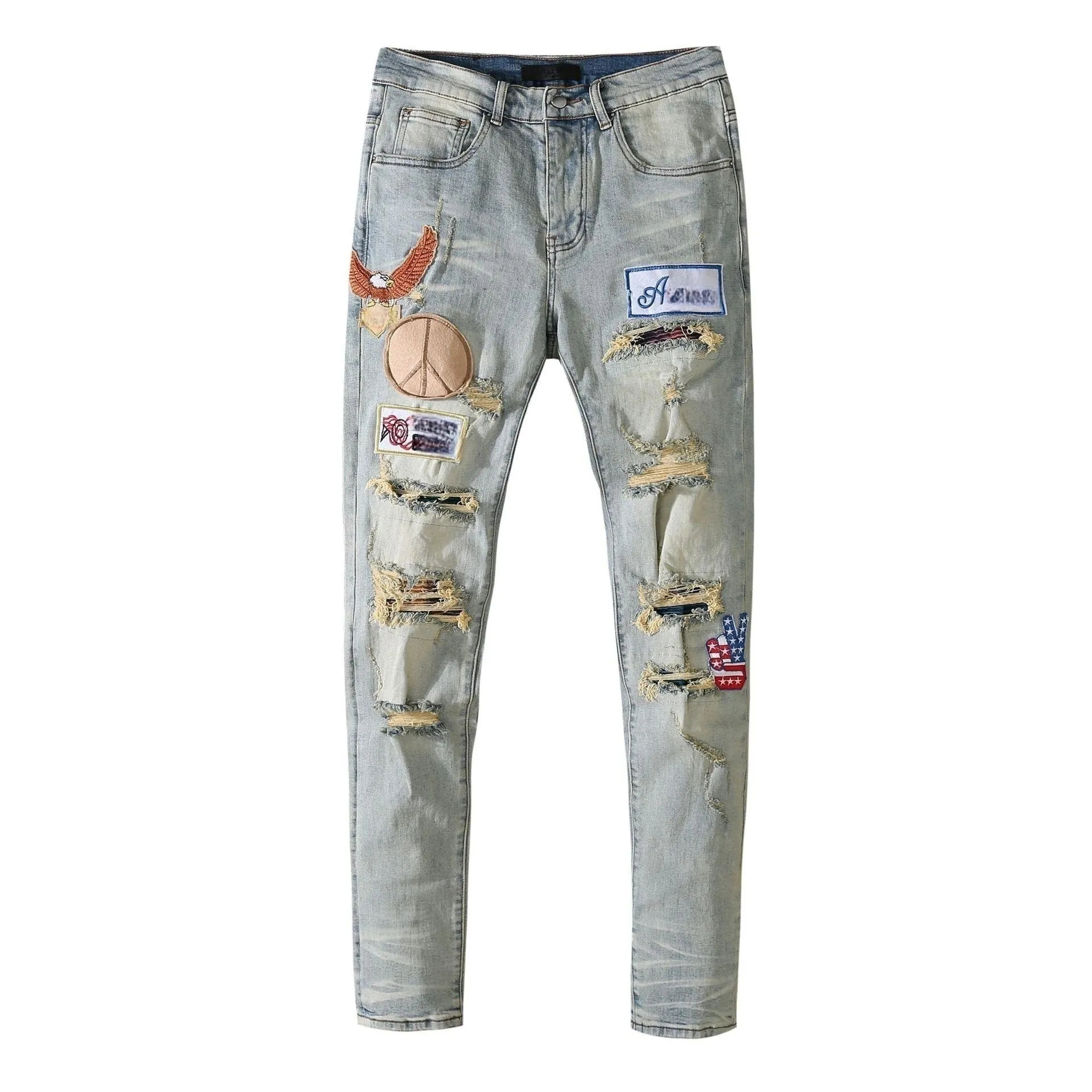 Jeans Mens Designer para Calças Man Branco Rock Revival Bicker Pant Broken Hole Bordado Hip Hop Denim Pantalones Z0i5
