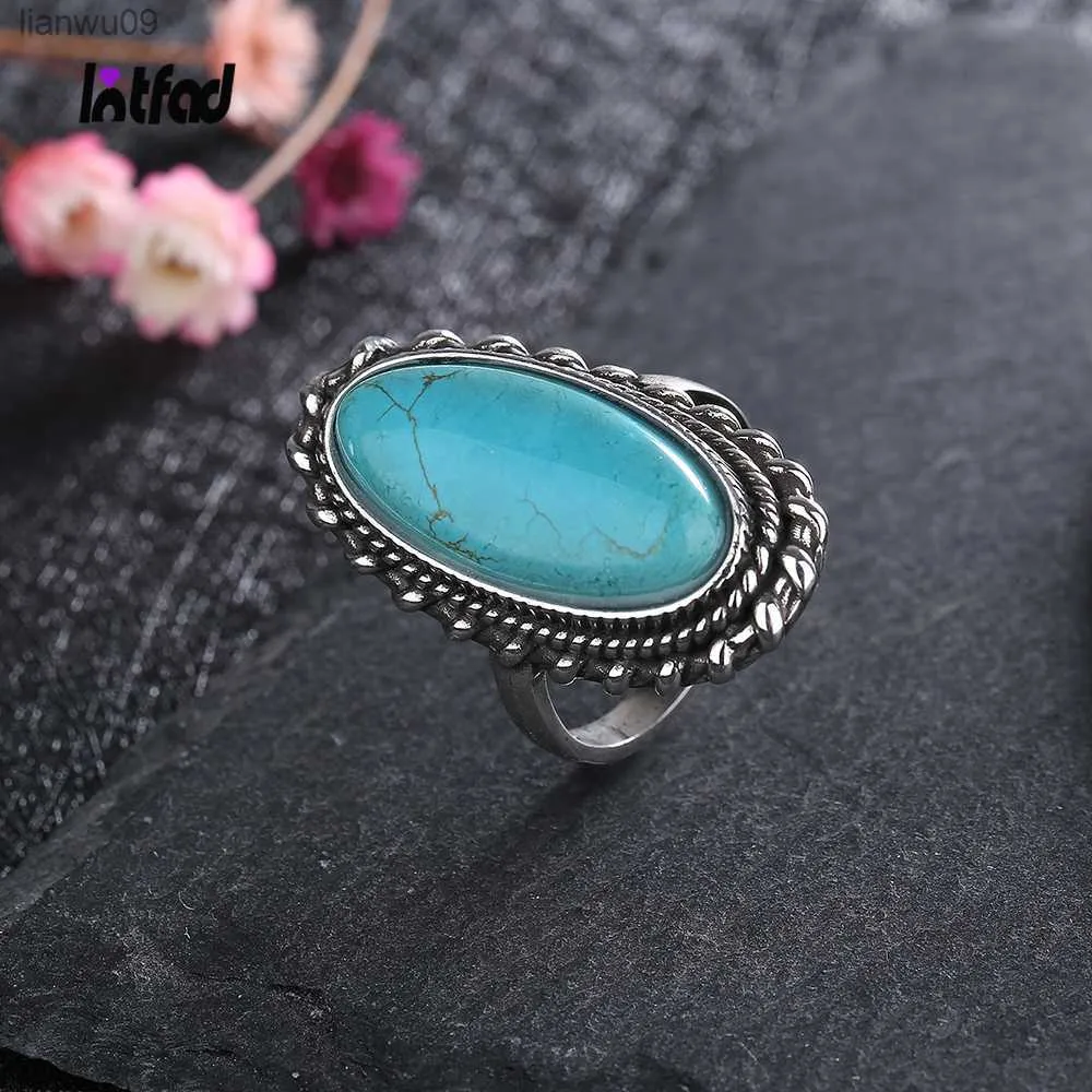 Big Stone 1125mm Natural Turquoise Ring for Women Sterling Silver 925 Rings Retro Design Fine Jewelry Gifts Luxury Finger Ring L230704