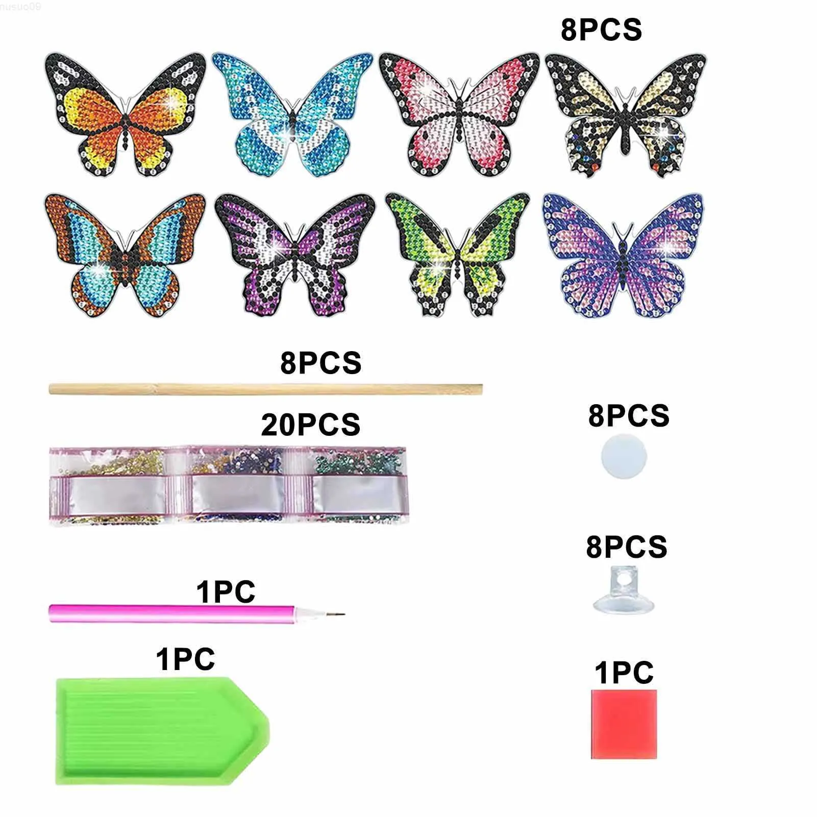 Garden Decorations 8pcs Adult Butterfly Diamond Art Lifelike Delicate Garden Decor Compact For Crafts Acrylic Easy To Install Handmade Gift Novelty L230714