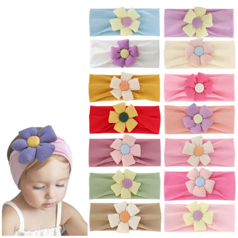 Sun Flower Headband Baby Girls Cute Hair Accessories Newborn Soft Cotton Headbands with Large Flower Headwrap for Children