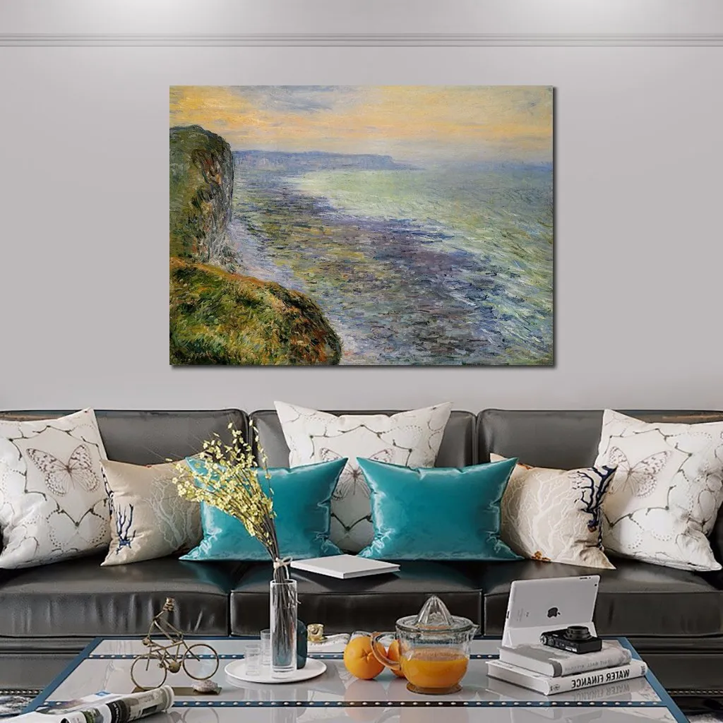 Canvas Art Claude Monet Painting Seascape Near Fecamp Handmade Artwork Vibrant Decor for Wine Cellar