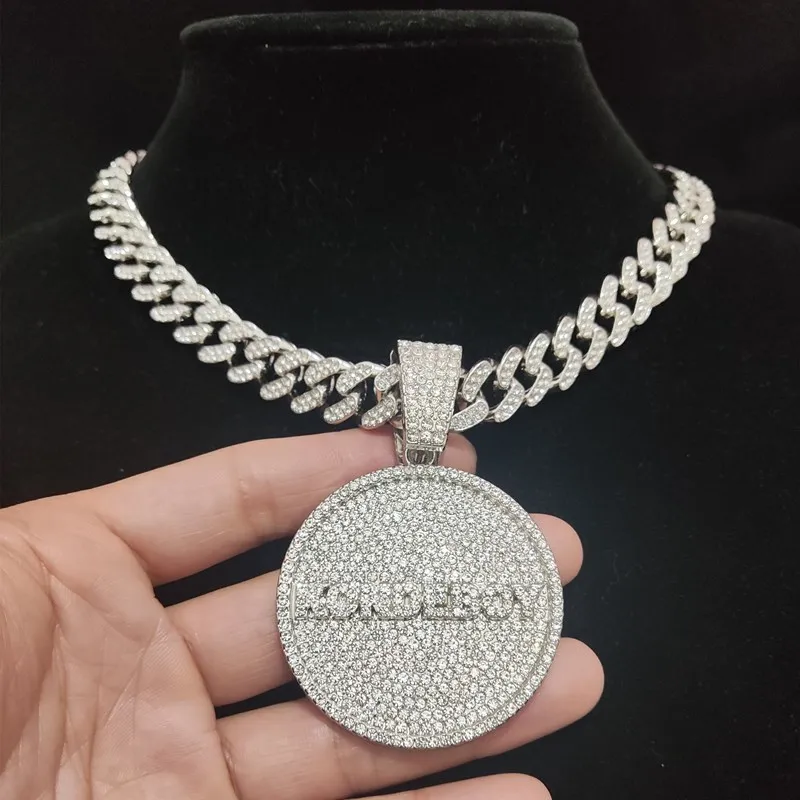 Pendant Necklaces Men Women Hip Hop KONDE BOY Letters Necklace 13mm Cuban Chain HipHop Iced Out Bling Fashion Charm Jewelry 230714