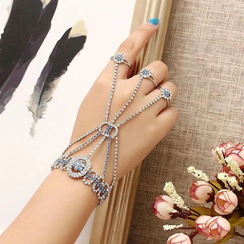 Charm Bracelets Stonefans Trendy Rhinestone Ring Bracelet Connected Bangle For Women Crystal Finger Link Hand Harnes Jewelry Gifts