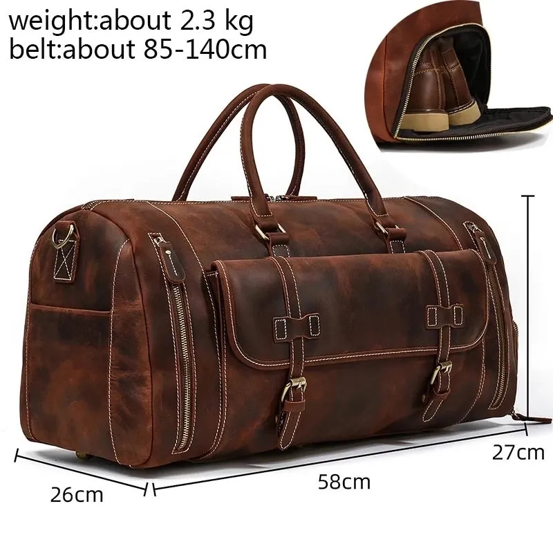 Duffel Bags Luufan Echte lederen herenreistas met schoenvak grote capaciteit Vintage Crazy Horse Leather Weekend Luuage Messenger Bag 230714