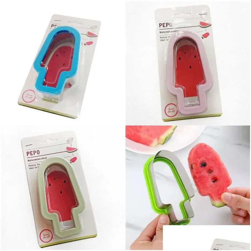 Frutas Vegetais Ferramentas Cortador de Melancia Aço Inoxidável Cute Design Sorvete Picolé Cortador Gadget Drop Delivery Home Garden Ki Dhqzr