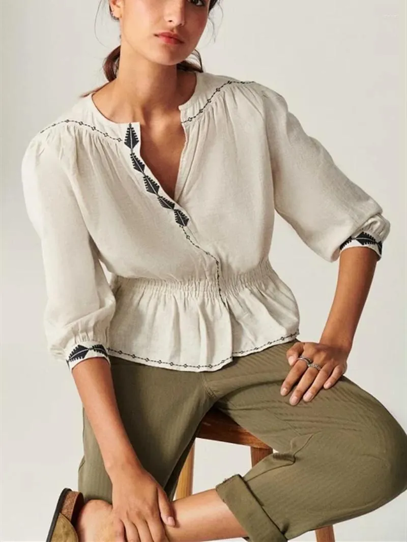 Женские блузки женская рубашка, вышиваемая отделка три четверти рукав повседневная блузка