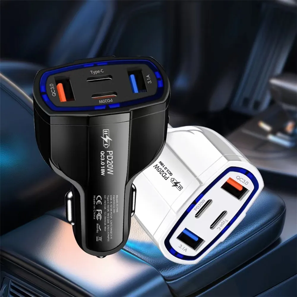 Fast Charging 53W Car Charger Adapter With 4 Ports For IPhone 15 11