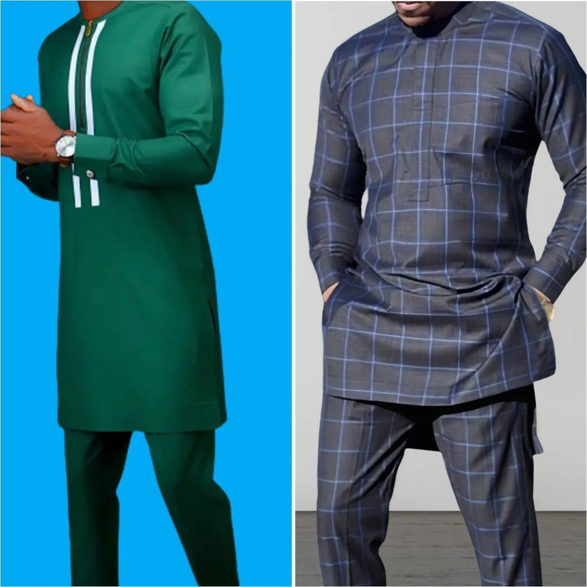 Survêtements pour hommes Caftan 2 pièces Ensembles de vêtements pour hommes Costumes pour hommes Tenue à manches longues Zip Top Pantalon Africain Ethnique Traditionnel Customes Party M-4XL 230713