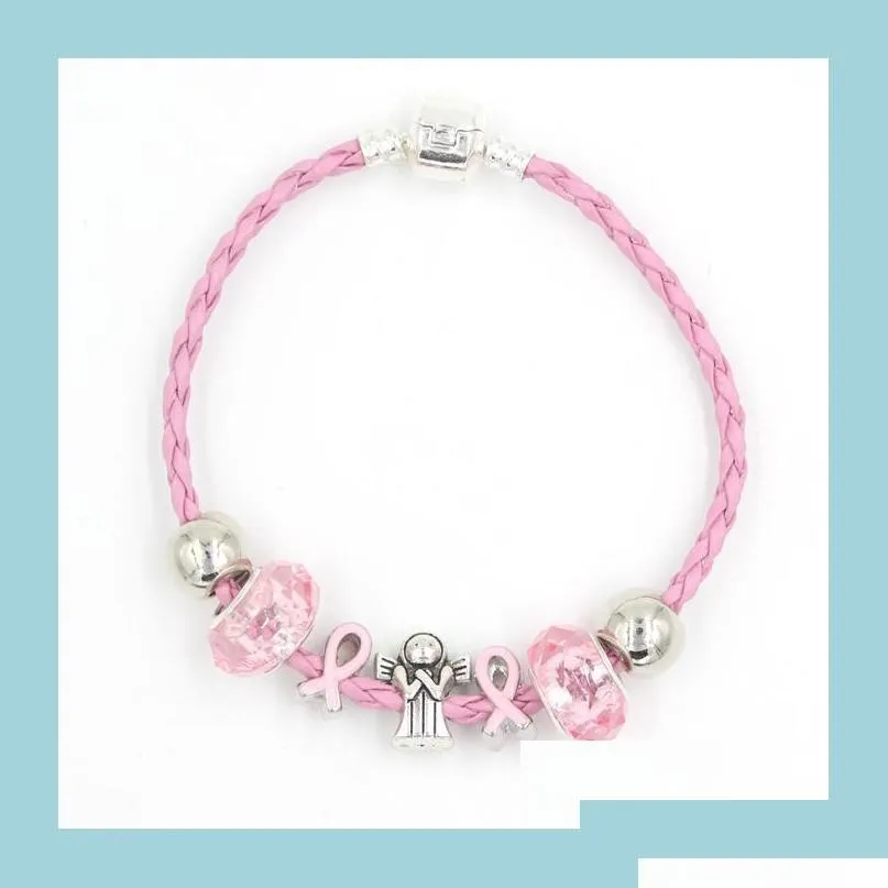 Charm-Armbänder Est Breast Cancer Awareness European Bead Angel Beads Pink Ribbon Drop Delivery 2022 Schmuck Dhkfl Dhsru