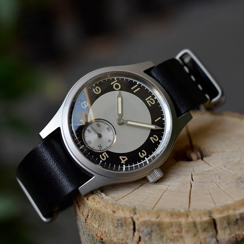 Inne zegarki Baltany Tuxedo Retro Watch 36 mm Sub Second 60S Mini sukienka ze stali nierdzewnej ze skórzany pasek na rękę 230714