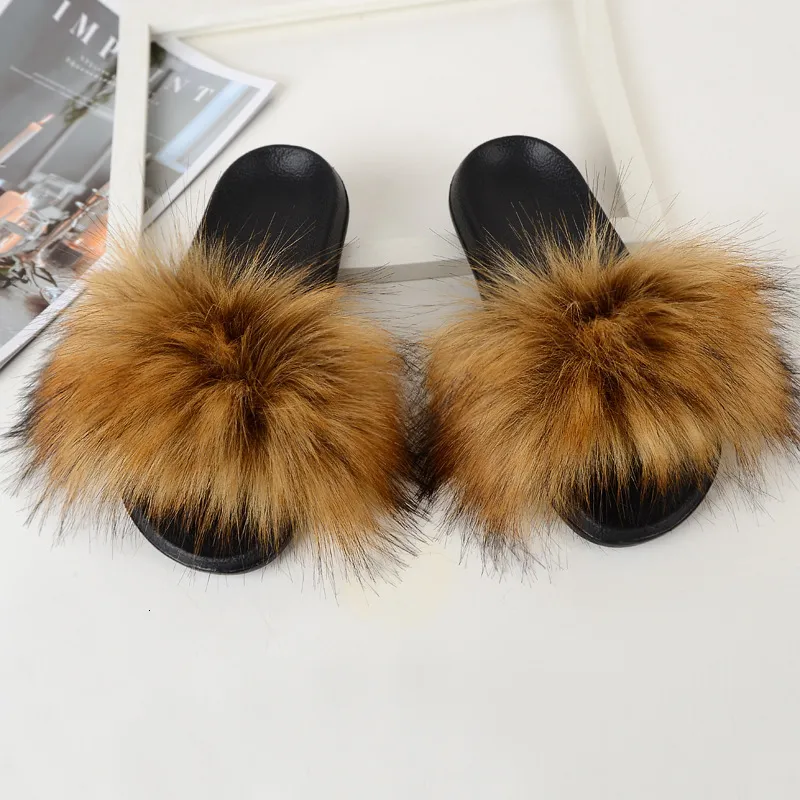 Kapcia Faux Fur Kapcia domowe slajdy slajdy domowe letnie buty kobiety puszyste pluszowe damskie sandały klapki klapki płaskie muły na zewnątrz duży rozmiar 230713