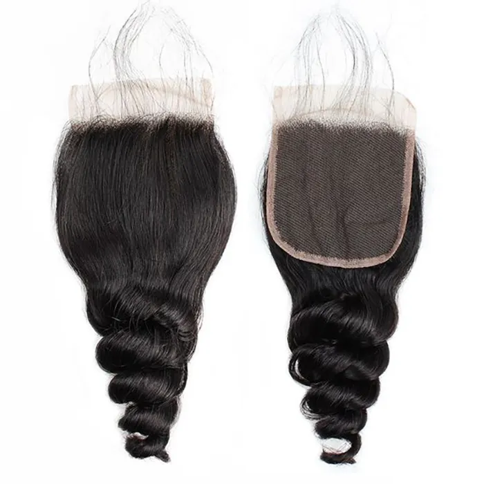 11aゆるい波100％処女人間の髪の束と透明な4x4正面シルク未加工されていない人間の髪の拡張インドマレーシアのカンボジルブラジル人