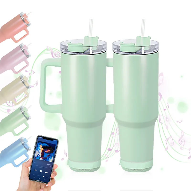 40oz Sublimations-Bluetooth-Lautsprecher-Becher, Macaron-Mattbecher mit Lautsprecher, kabellose intelligente Musikbecher, intelligente Wasserflasche aus Edelstahl mit Griff, DIY