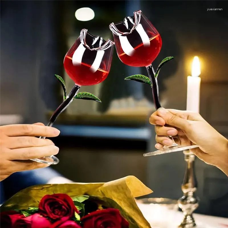 Wine Glasses 150/280ml Romantic Rose-Shaped Glass Cocktail Red Juice Champagne Cup For Bar Wedding Decoration