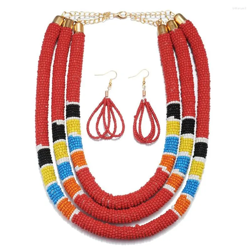 Halsbandörhängen Set 2023 Multicolor Tassels Bead Chunky Multi Layer Beaded Collar For Women Fashion Costume Jewelry