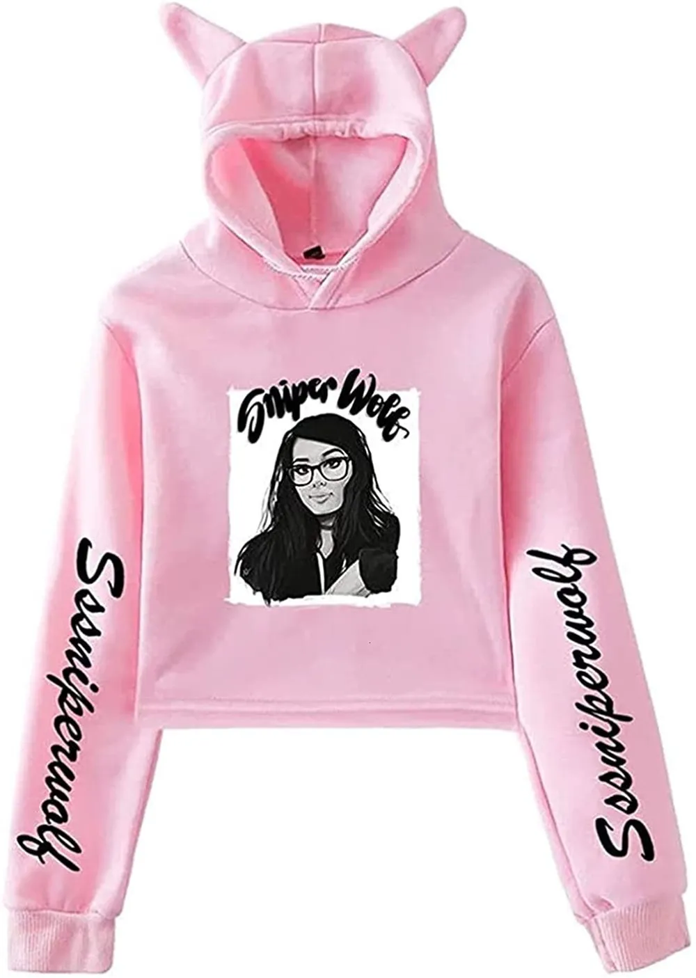 Moletons com capuz masculinos SSSniperWolf Merch Pullover Cat Cropped Hoodie Crop Top Feminino Harajuku Streetwear Kawaii Clothes 230713