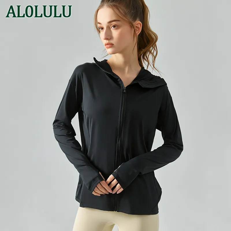 AL0LULU Yoga Sunscreen fermeture à glissière à capuche femmes décontracté sport smock anti-UV fitness manteau