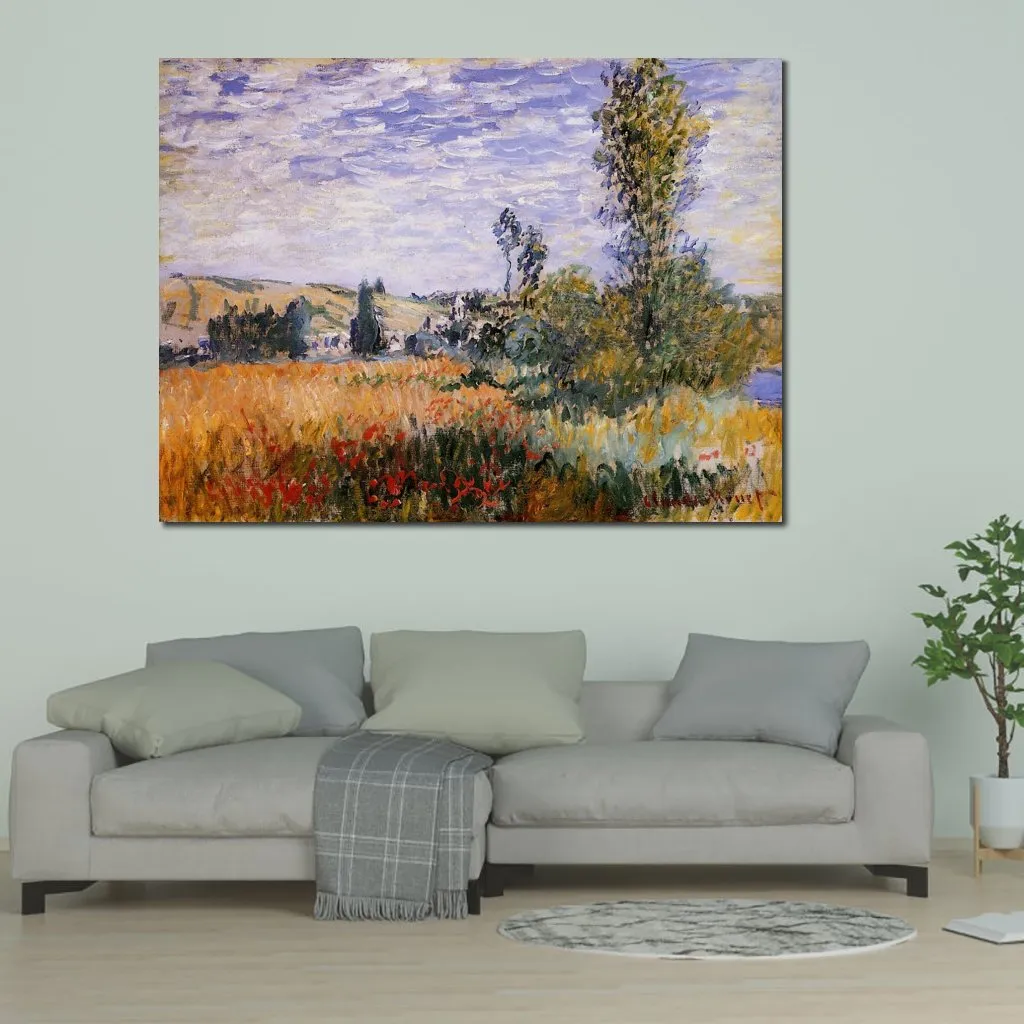 Canvas Art Impressionist Landscape at Vetheuil Claude Monet Landscape Painting Handmade Romantic Home Decor