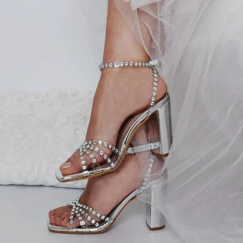 Elegant Vintage Style Crystal Embellished High Heel Dress Silver Block Heel  Sandals For Weddings And Dancing Soft Leather Comfort Shoes For Parties  From Doutui, $83.36