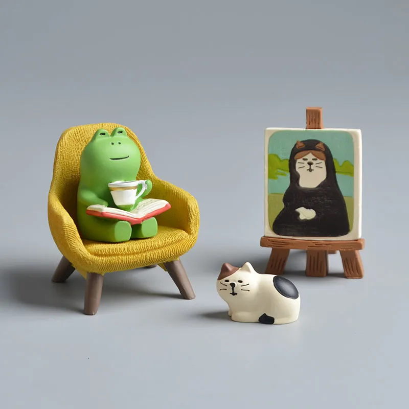 Oggetti decorativi Figurine Koteta Zakka Giappone Cartoon Cat Frog Modello Scena creativa Mini Action Figure Resina Home Decor Accessori Kids Desktop Figurine 230713