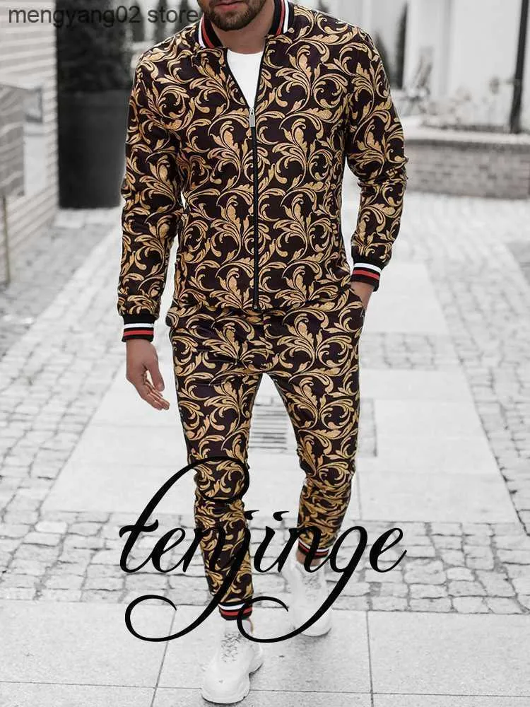 Men s Tracksuits TENJINGE Men sets Leopard Suit 2 Pieces Sport Suits European American Trends 3D Print Zipper Slim Casual Fashion Tracksuits Men