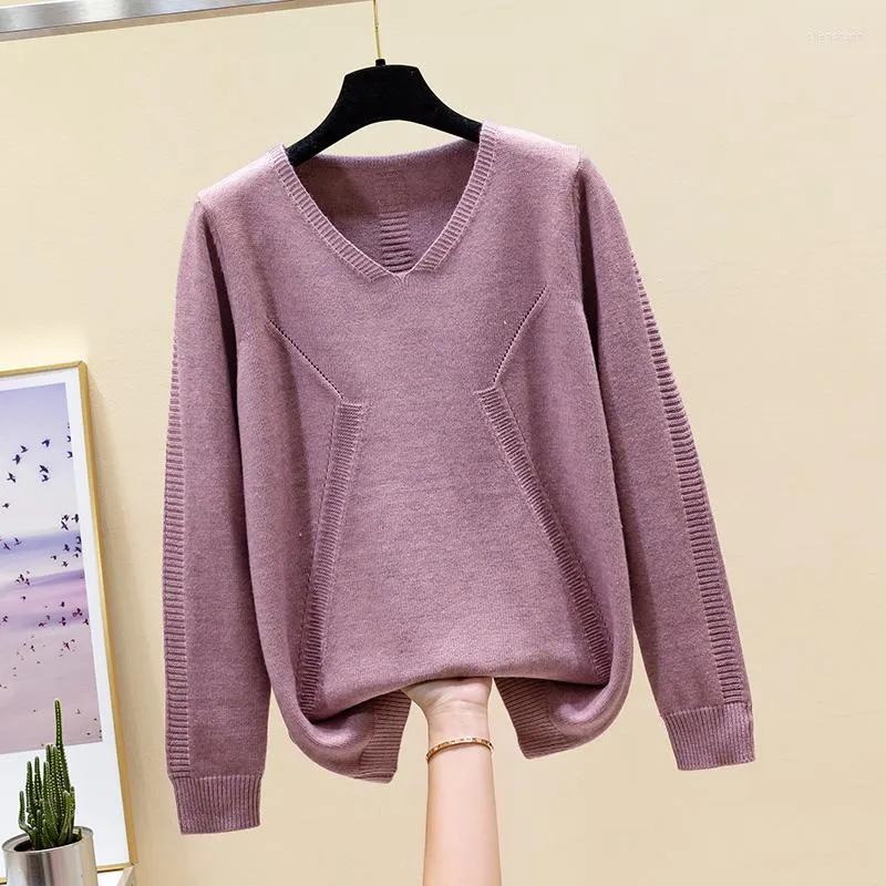 Kadın Sweaters Elbise Korean V yaka gevşek takma kazak kazak moda yabancı stil üst örme alt kat