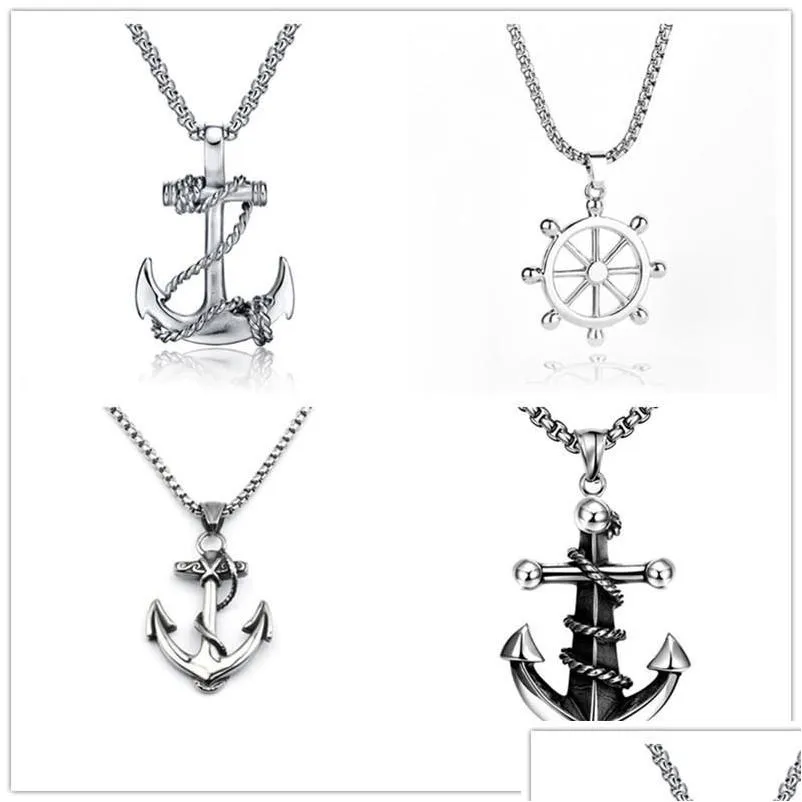 Chains Stainless Steel Sea Anchor Sailor Men Necklaces Chain Pendants Punk Rock Hip Hop Unique For Male Boy Fashion Jewelry Gifts Dr Dhpqg