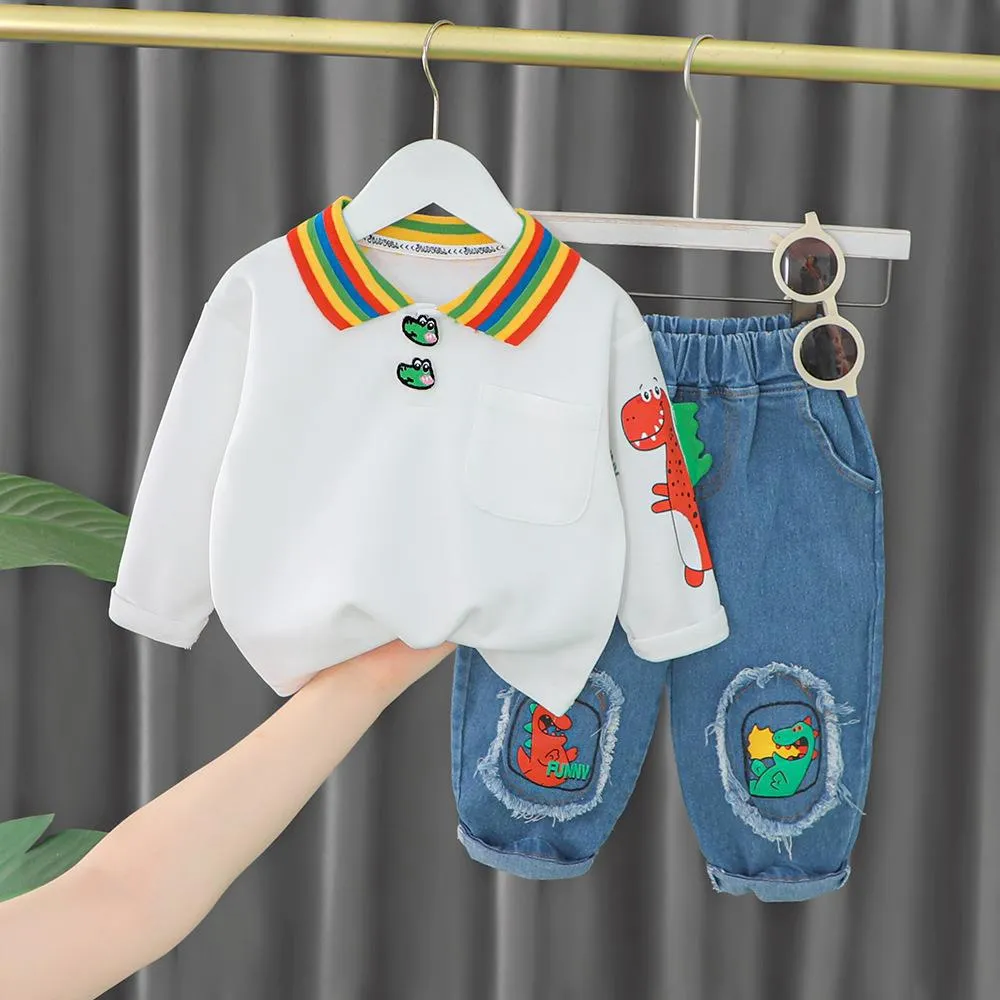 Kleinkind Kinder Kleidung Anzüge Frühling Baby Mädchen Jungen Sport Kleidung Cartoon Dinosaurier Kinder T-shirt Jeans 2 Teile/sätze Infant Kostüm