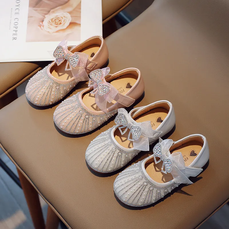 Barn skor nya mode flickor baby läder skor strass båge barn flickor prinsessor skor storlek 23-35
