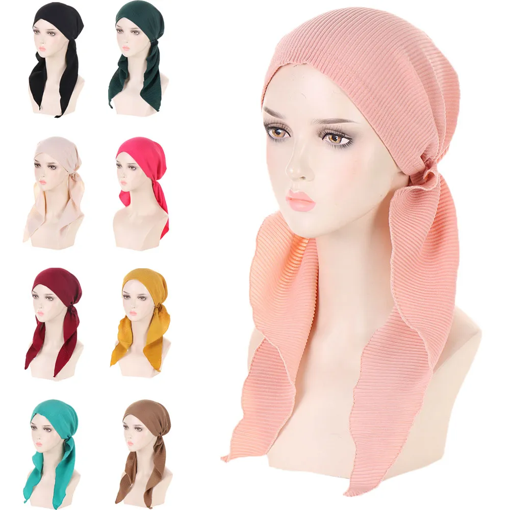 Nieuwe Moslim Vrouwen Pre-Gebonden Hoofddoek Cap Vrouwelijke Tulband Kanker Chemo Hoed Haaruitval Cover Head Wrap Hoofddeksels Stretch bandana Hijab