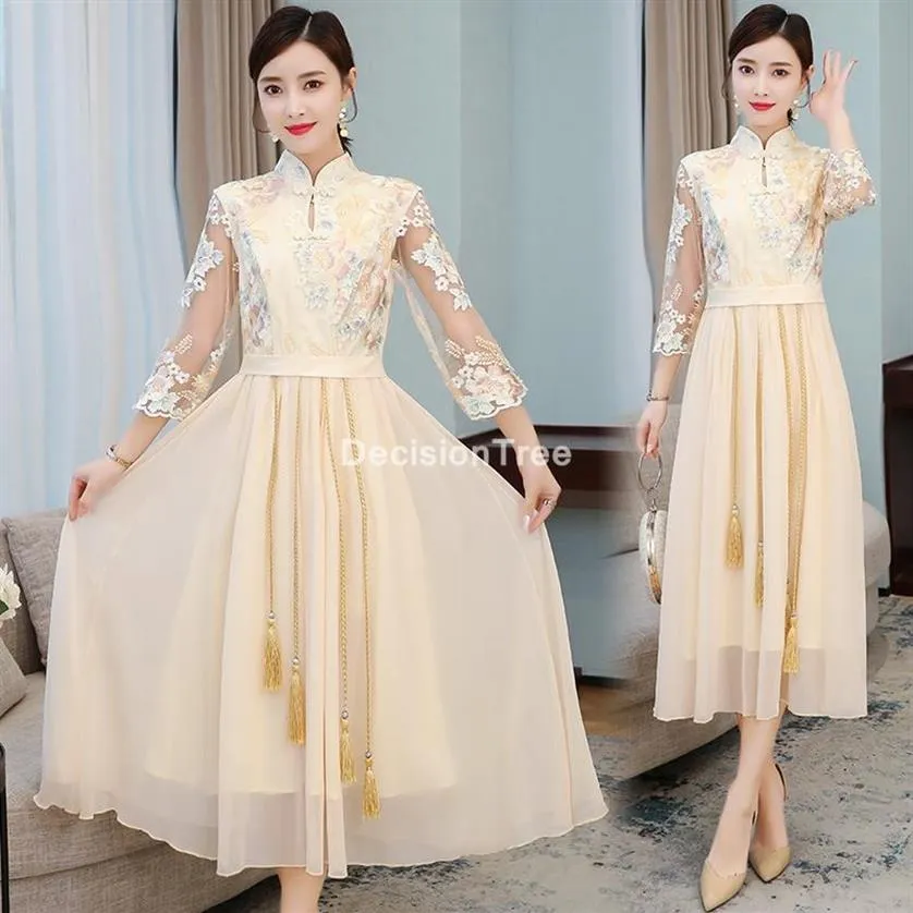 Ethnische Kleidung 2021 Orientalisches Kleid Traditionelle chinesische Frauen Qipao Elegante Cheongsam Dame Hochzeit Brautjungfer Vestidos261j