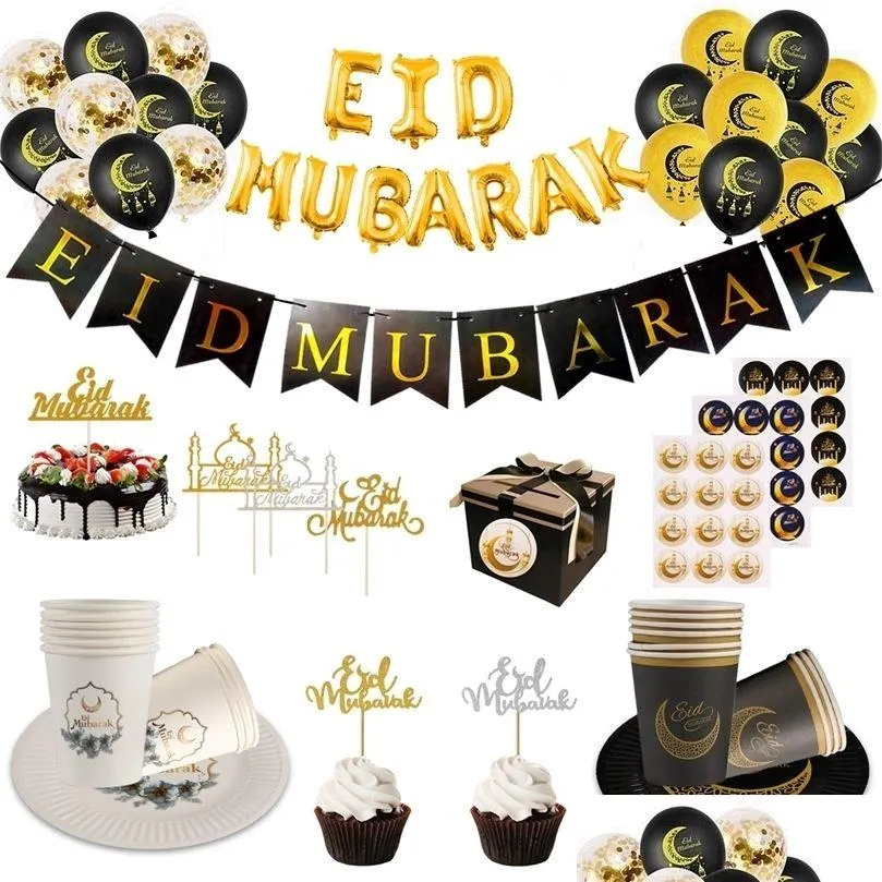 Party Dekoration Eid Mubarak Banner Luftballons Kuchen Topper Ramadan Kareem Muslim Islamische Festival DIY Dekorationen 220707 Drop Lieferung Dh4Z1