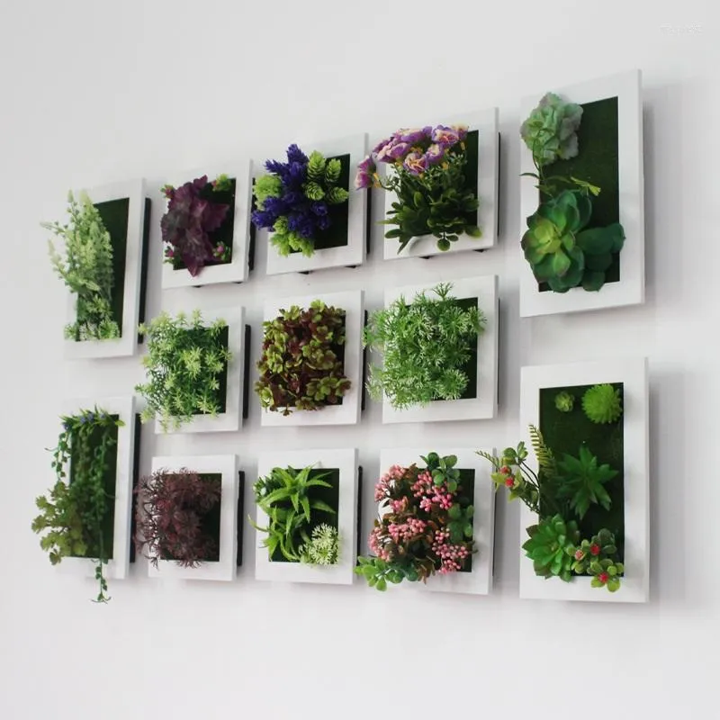 Fleurs décoratives 3D créatif en plastique plantes succulentes décoration de la maison mur cintre fleur artificielle cadre autocollant magasin décor