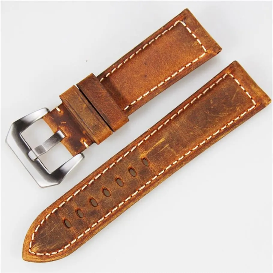 Bande de montre marron rétro italienne entière 22mm 24mm bracelet Vintage en cuir véritable fait main pour PAM pour panerai270f260C