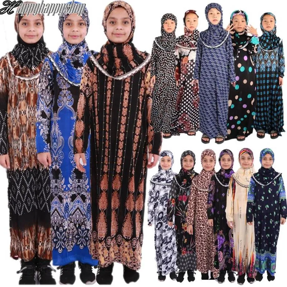 Vêtements ethniques Enfants Filles Musulman Robe De Prière Hijab Abaya Ramadan Culte Ensembles Modestie Islamique Tenues Arabe Enfants Jilbab Kafta182F