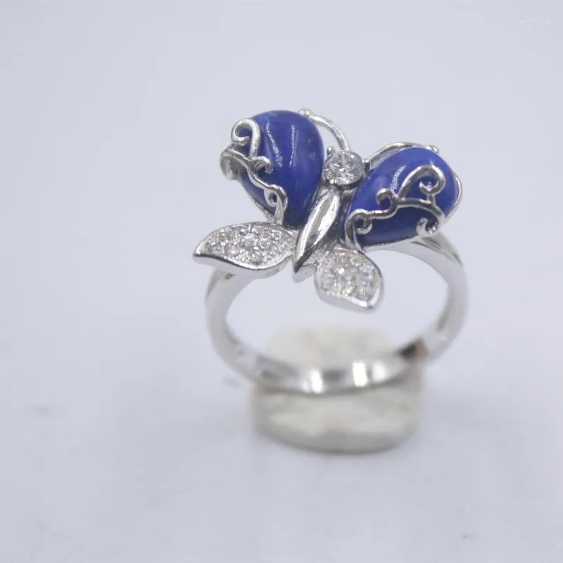 Cluster Rings Solid S925 Sterling Silver Women Ring Lapis Lazuli Perfect Butterfly 15mmW US6-9